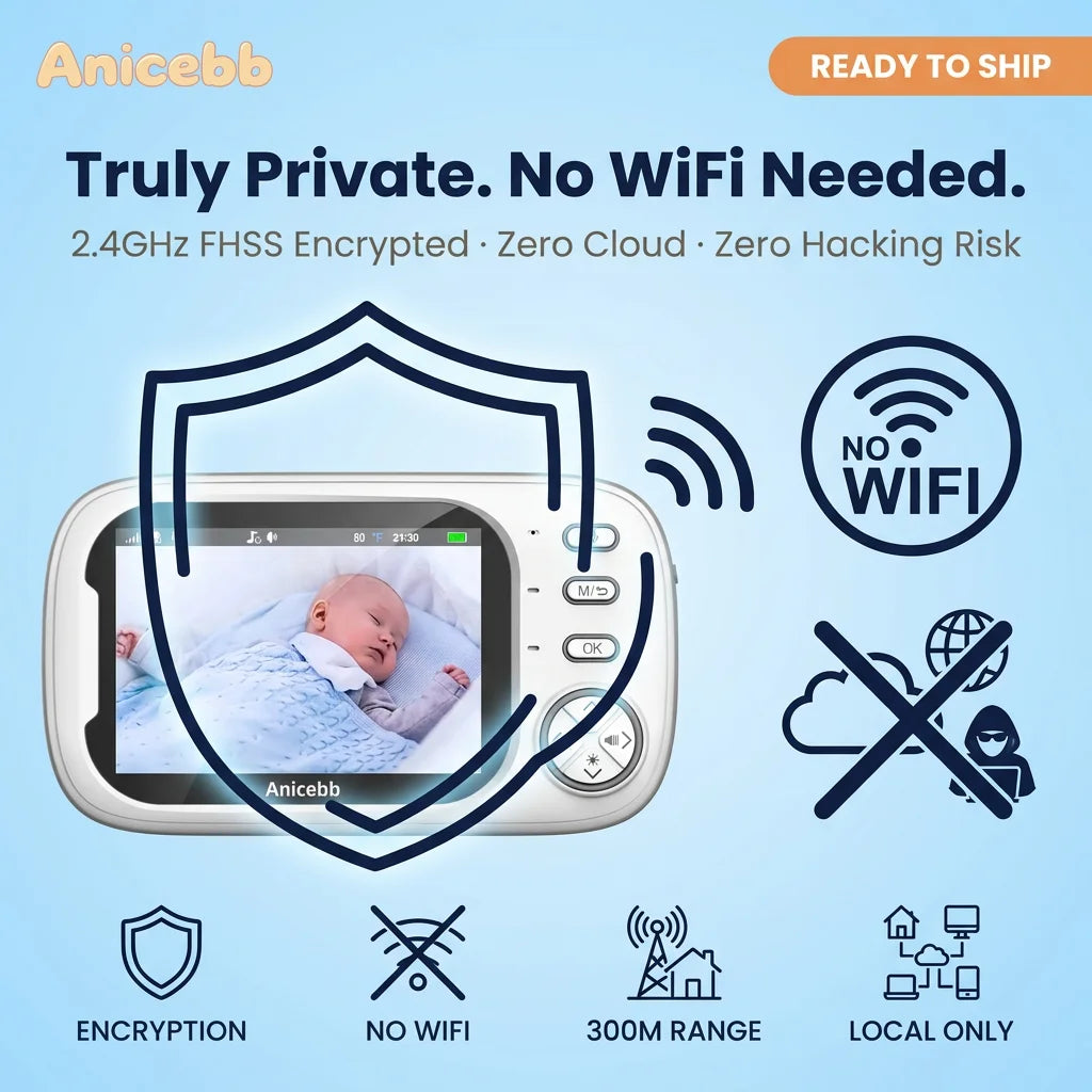 Wireless Video Baby Monitor 3.5" Screen NoWiFi Security Baby Camera with 720P HD Vision Two Way Talk Lullabies for Baby Room
