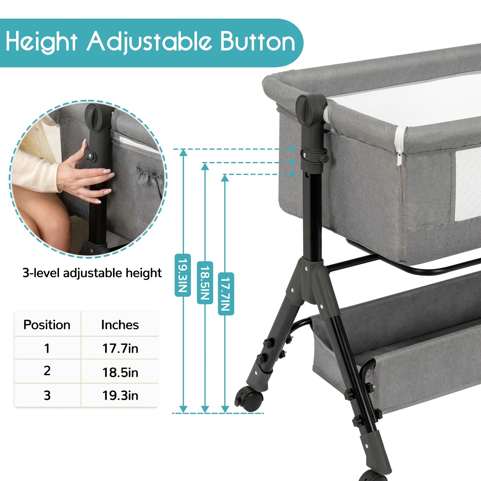 3 in 1 Baby Bassinet Bedside Sleeper, Easy to Assemble & Foldable Portable Baby Cradle for Newborns
