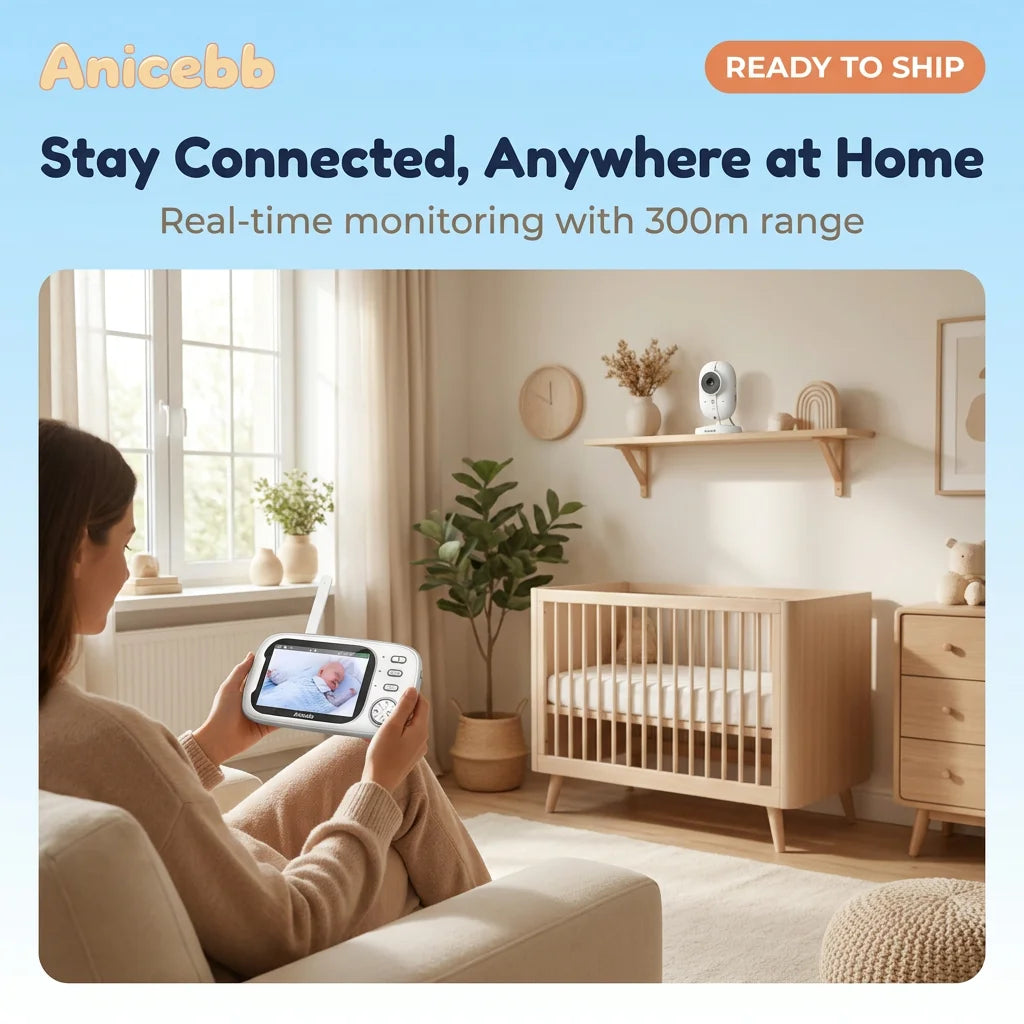 Wireless Video Baby Monitor 3.5" Screen NoWiFi Security Baby Camera with 720P HD Vision Two Way Talk Lullabies for Baby Room