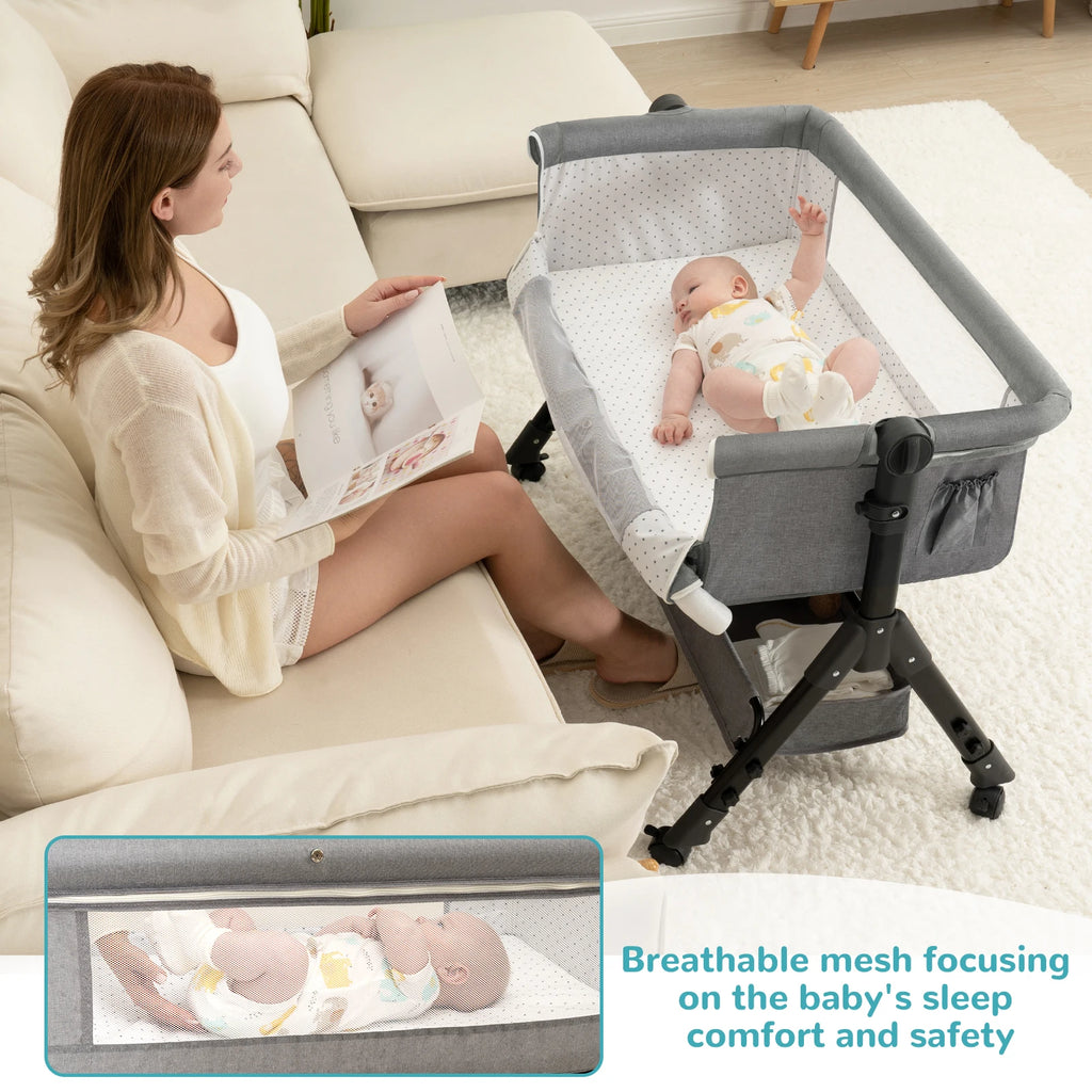 3 in 1 Baby Bassinet Bedside Sleeper, Easy to Assemble & Foldable Portable Baby Cradle for Newborns