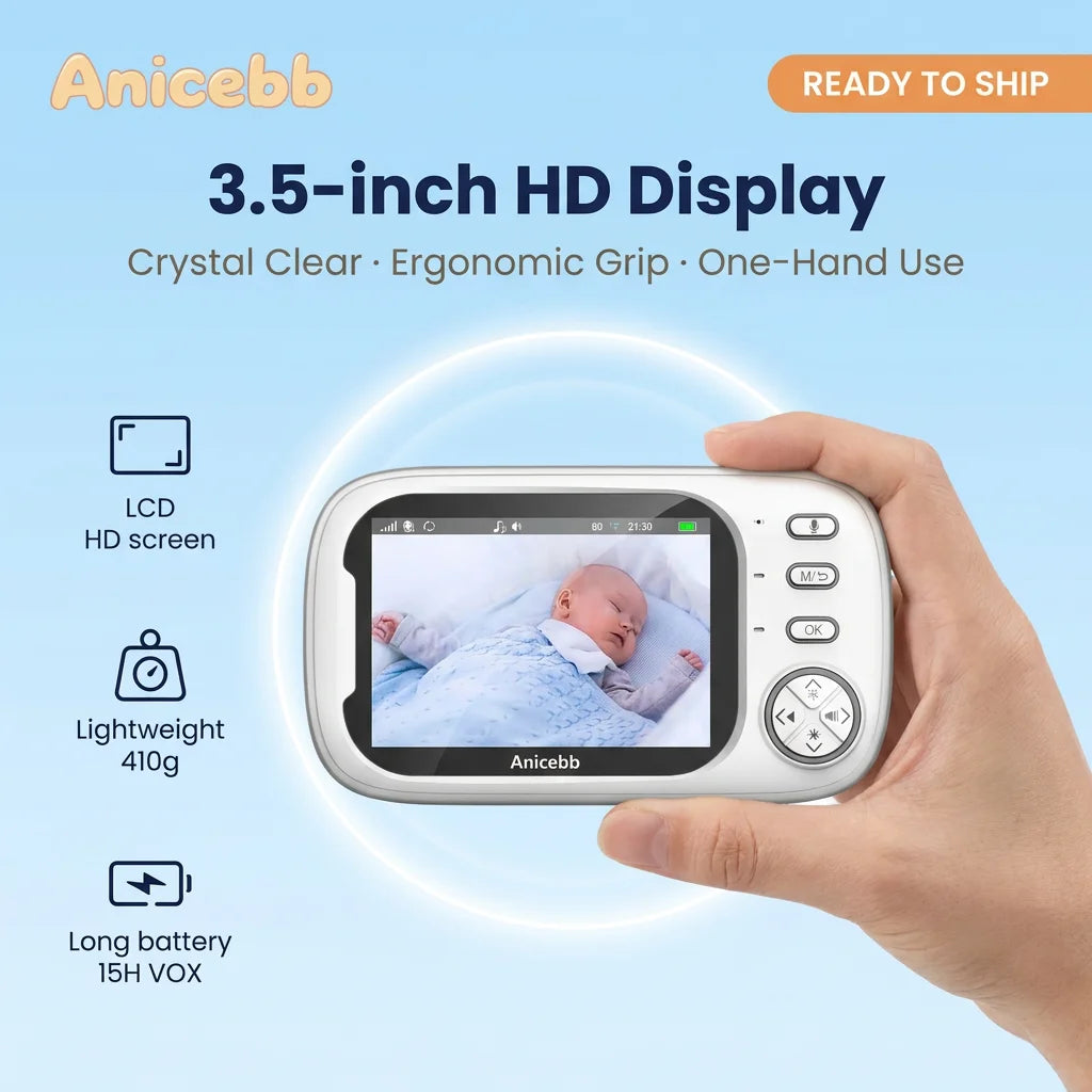 Wireless Video Baby Monitor 3.5" Screen NoWiFi Security Baby Camera with 720P HD Vision Two Way Talk Lullabies for Baby Room