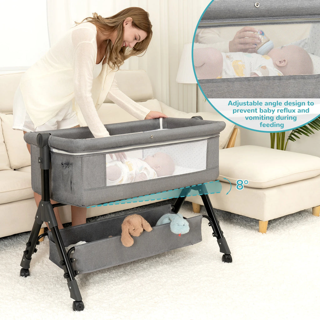 3 in 1 Baby Bassinet Bedside Sleeper, Easy to Assemble & Foldable Portable Baby Cradle for Newborns