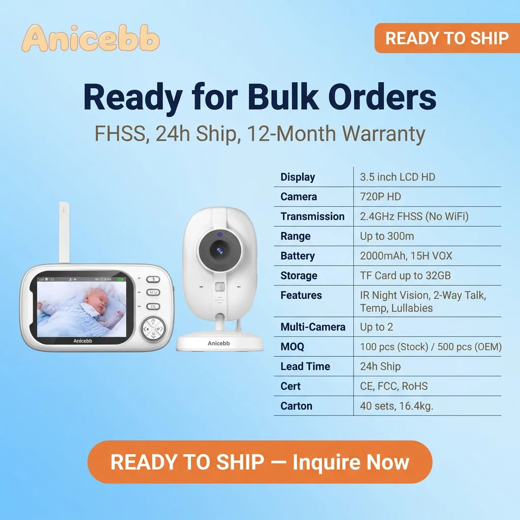 Wireless Video Baby Monitor 3.5" Screen NoWiFi Security Baby Camera with 720P HD Vision Two Way Talk Lullabies for Baby Room