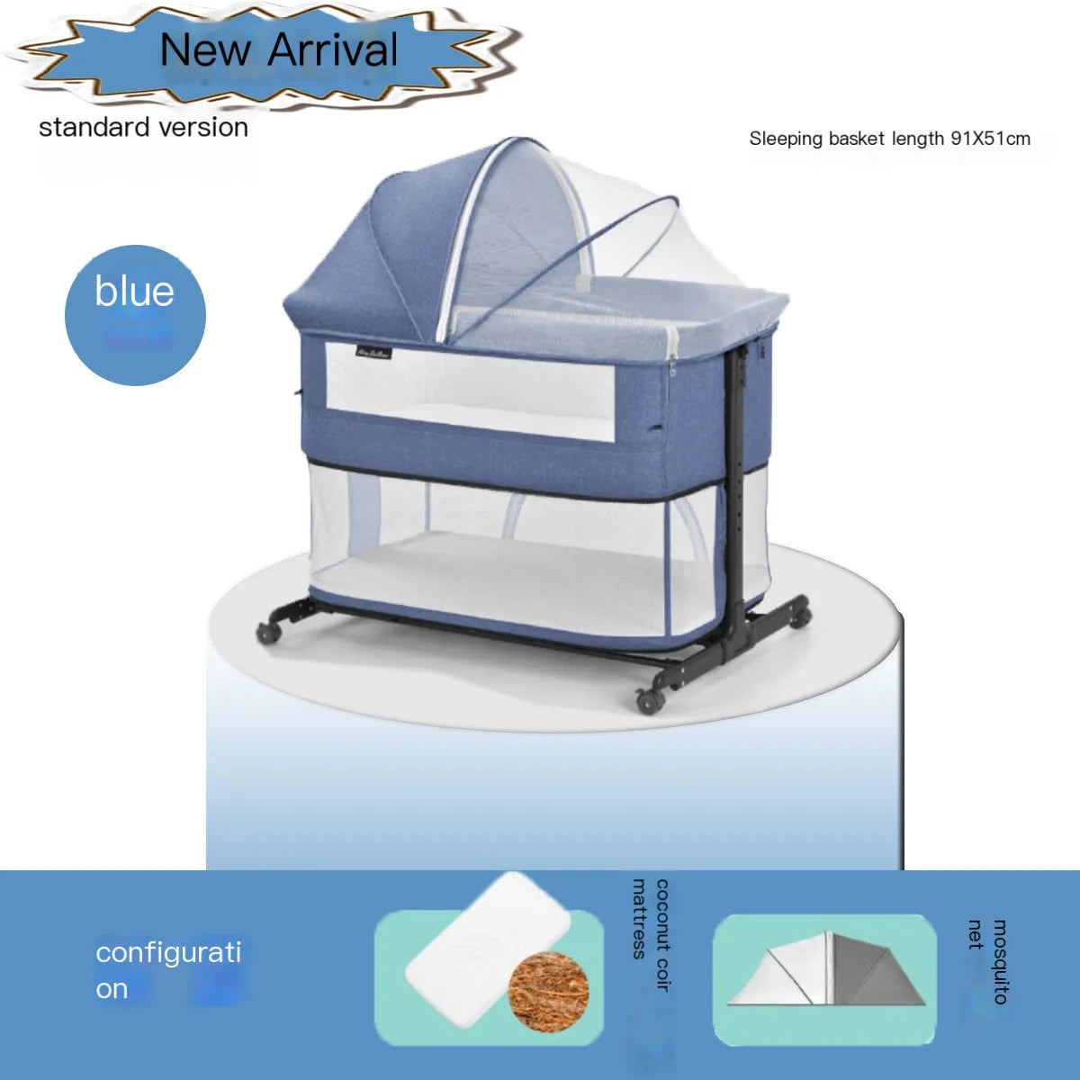Newborn Mobile Bed Play Bed Foldable Crib Portable Infant Crib Bassinet Adjustable Bedside Bassinet With Lockable Wheels