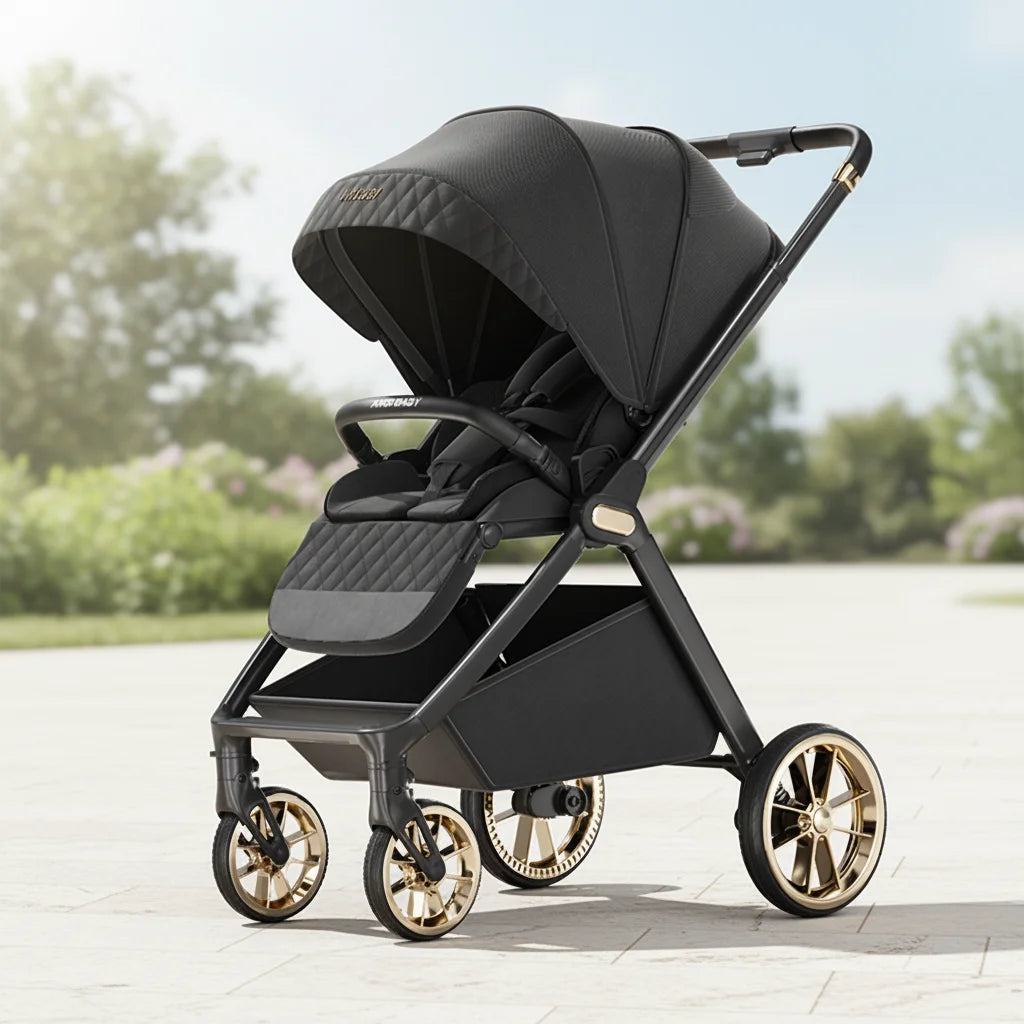 Four-wheel Shock-absorbing High-view Foldable Aluminum Alloy Stroller Two-way Can Lie Flat Baby Comfortable Car 0-3 Years Old