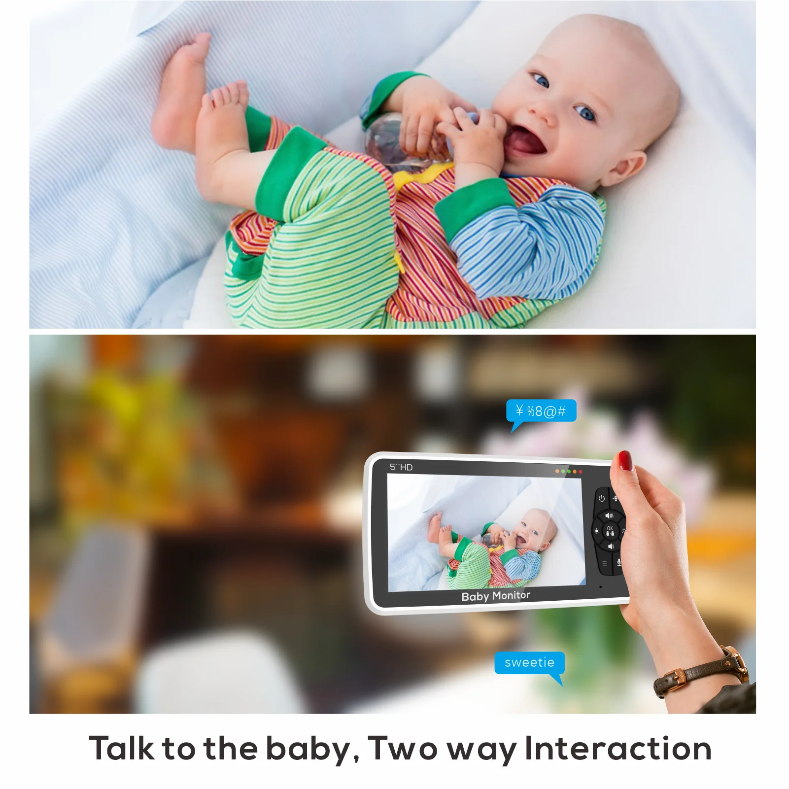 5.0 Inch Baby Monitor with Camera Wireless Video Nanny 720P HD Security Night Vision Temperature Sleep Remote  2 Way Audio