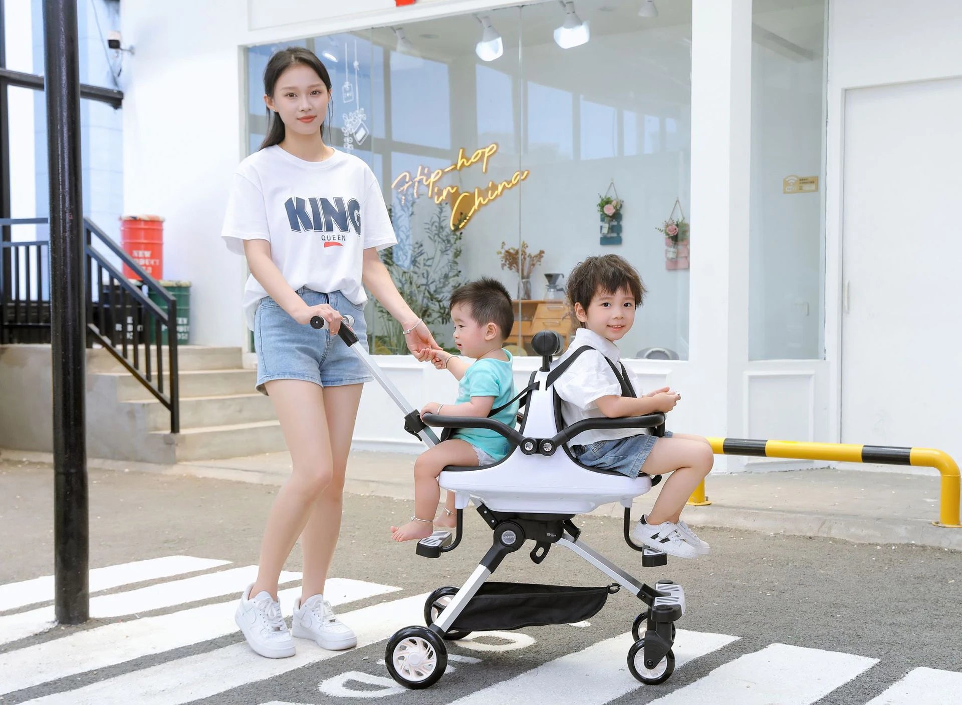 Twins Foldable Infant & Toddler Convertible 2-Seat Aluminum Alloy Frame Lightweight Compact Stroller for Family Use