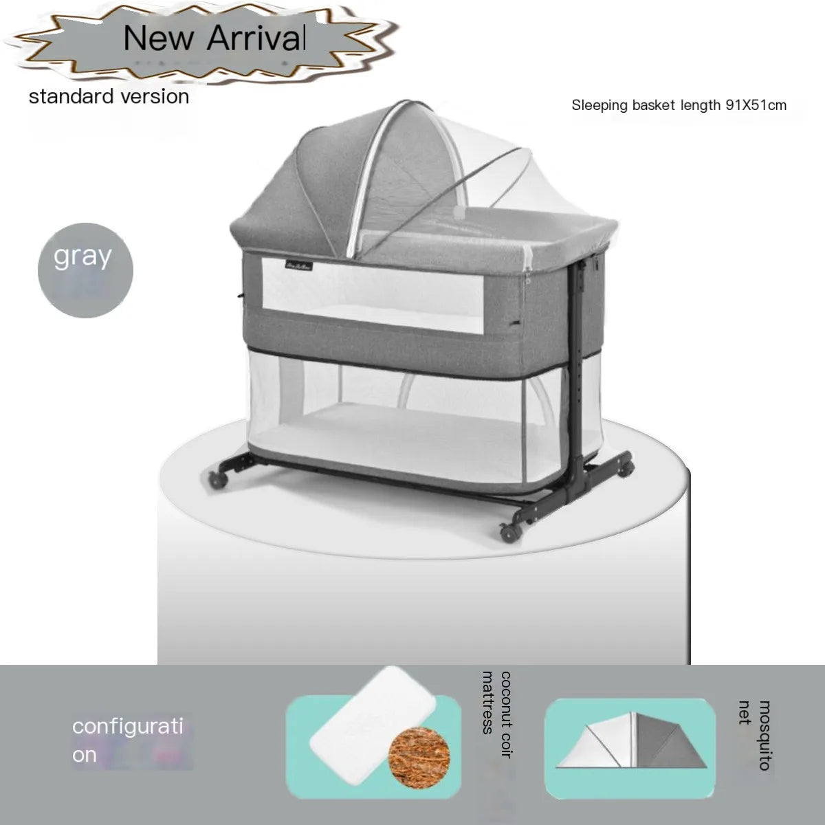 Newborn Mobile Bed Play Bed Foldable Crib Portable Infant Crib Bassinet Adjustable Bedside Bassinet With Lockable Wheels