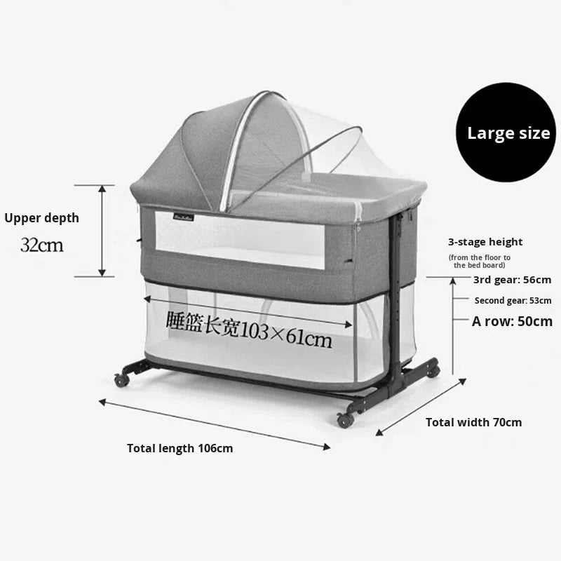 Newborn Mobile Bed Play Bed Foldable Crib Portable Infant Crib Bassinet Adjustable Bedside Bassinet With Lockable Wheels