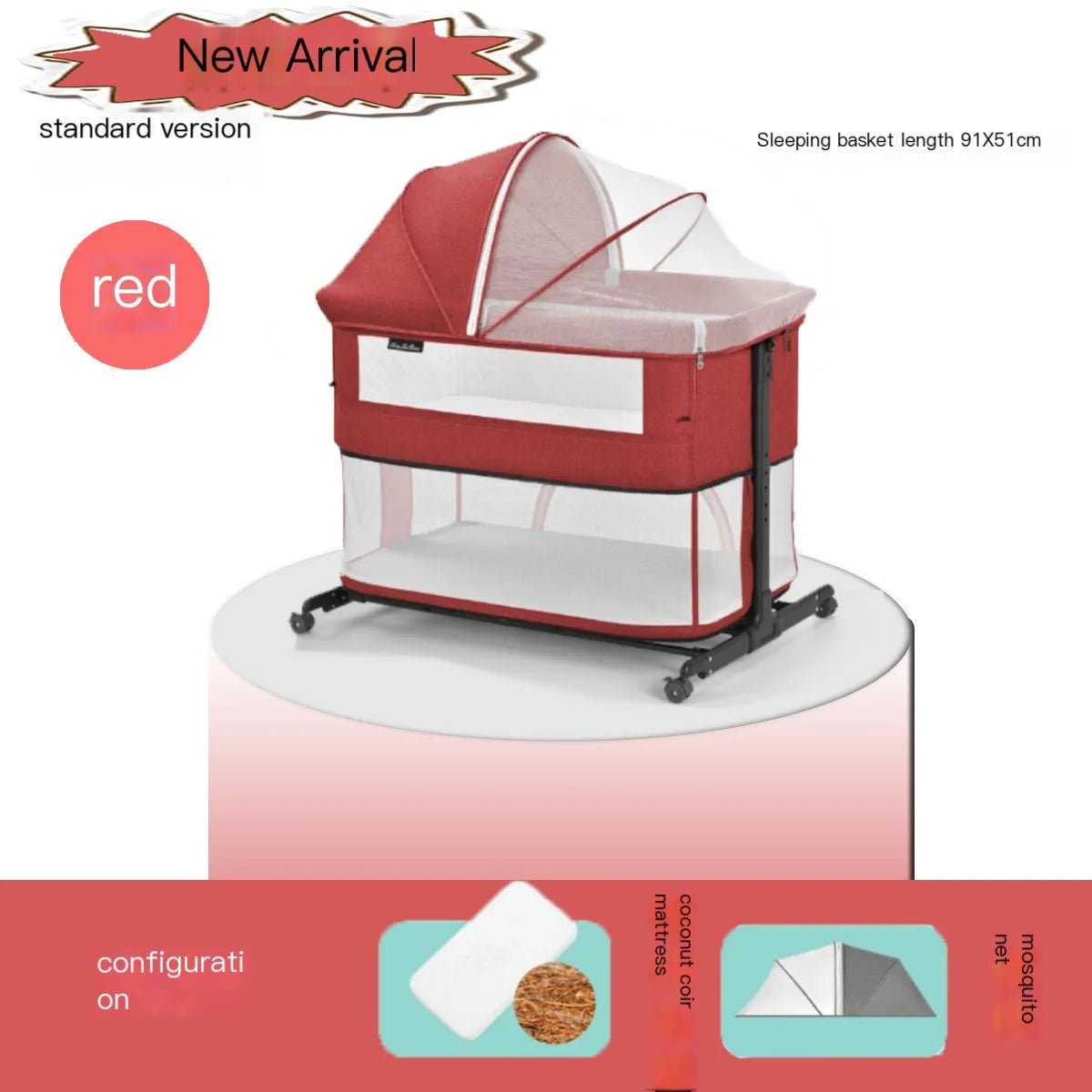 Newborn Mobile Bed Play Bed Foldable Crib Portable Infant Crib Bassinet Adjustable Bedside Bassinet With Lockable Wheels