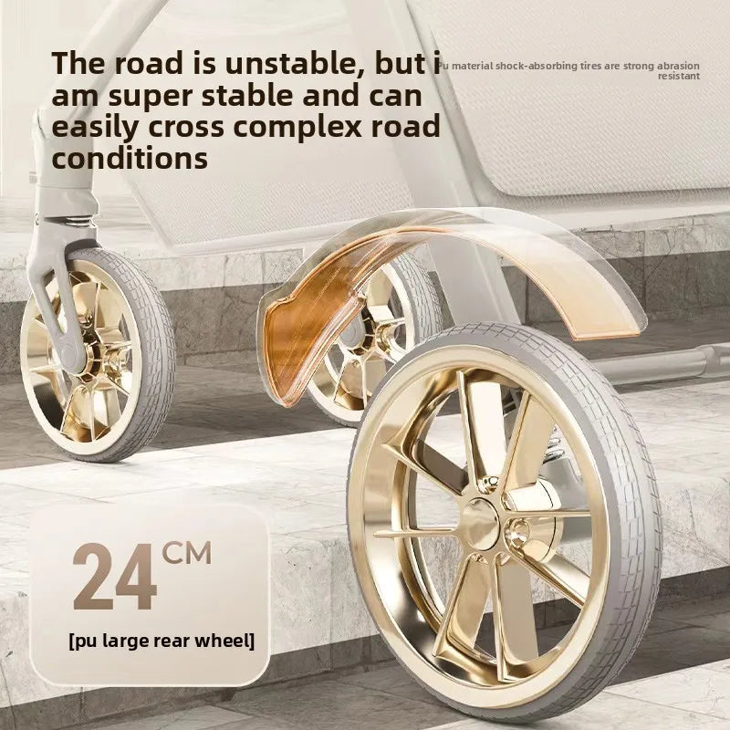 Four-wheel Shock-absorbing High-view Foldable Aluminum Alloy Stroller Two-way Can Lie Flat Baby Comfortable Car 0-3 Years Old