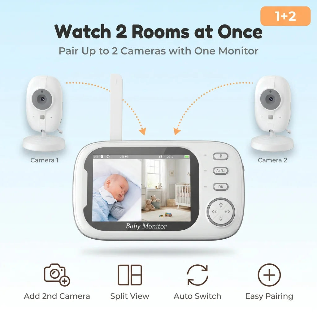 Infant Monitor with Camera and Audio 3.5" LCD Display 720P HD Video Baby Monitor with Night Vision VOX Mode Temperature Sensor