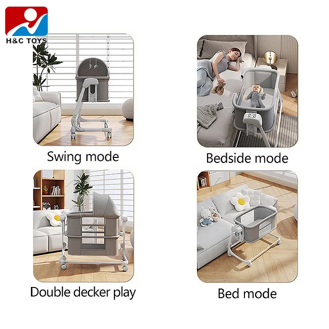 Electric Baby Rocking Crib with Bluetooth Remote Control Multi-functional Foldable Splicing Baby Soothing Sleeping Bed