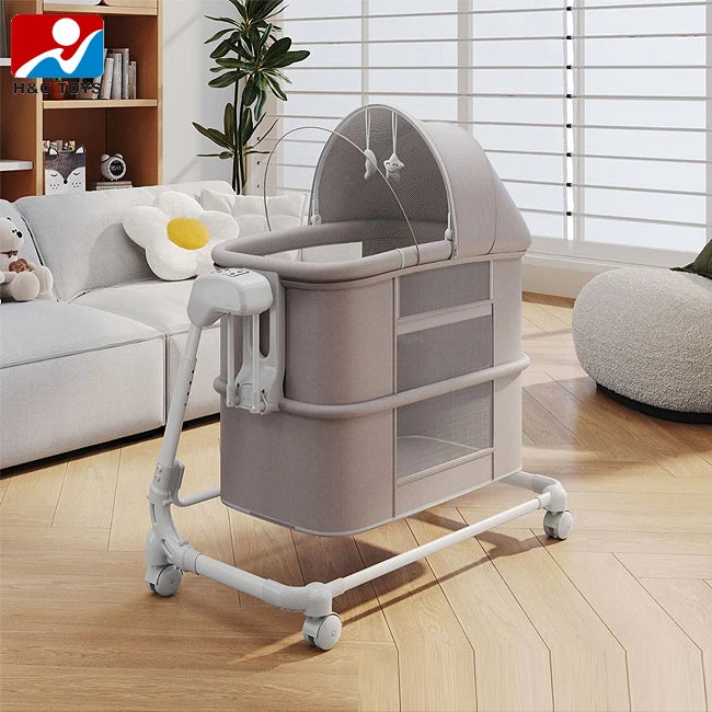 Electric Baby Rocking Crib with Bluetooth Remote Control Multi-functional Foldable Splicing Baby Soothing Sleeping Bed