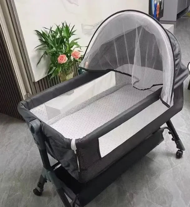 Factory Removable Belt Folding Baby Bed  Adjustable Height  Bedside Bed Shaker Diaper Mosquito Net for Baby Bedroom Cradle