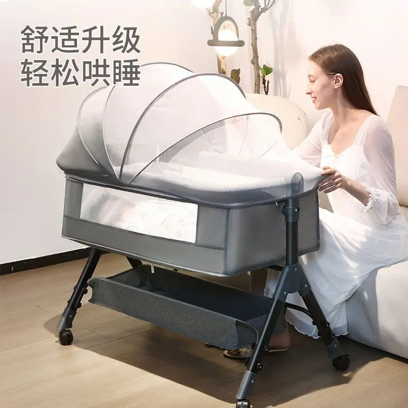 Portable Folding Height Adjustable New Born Toddlers Bassinet Baby Cradle Bed Portable Travel Crib with Mosquito Net