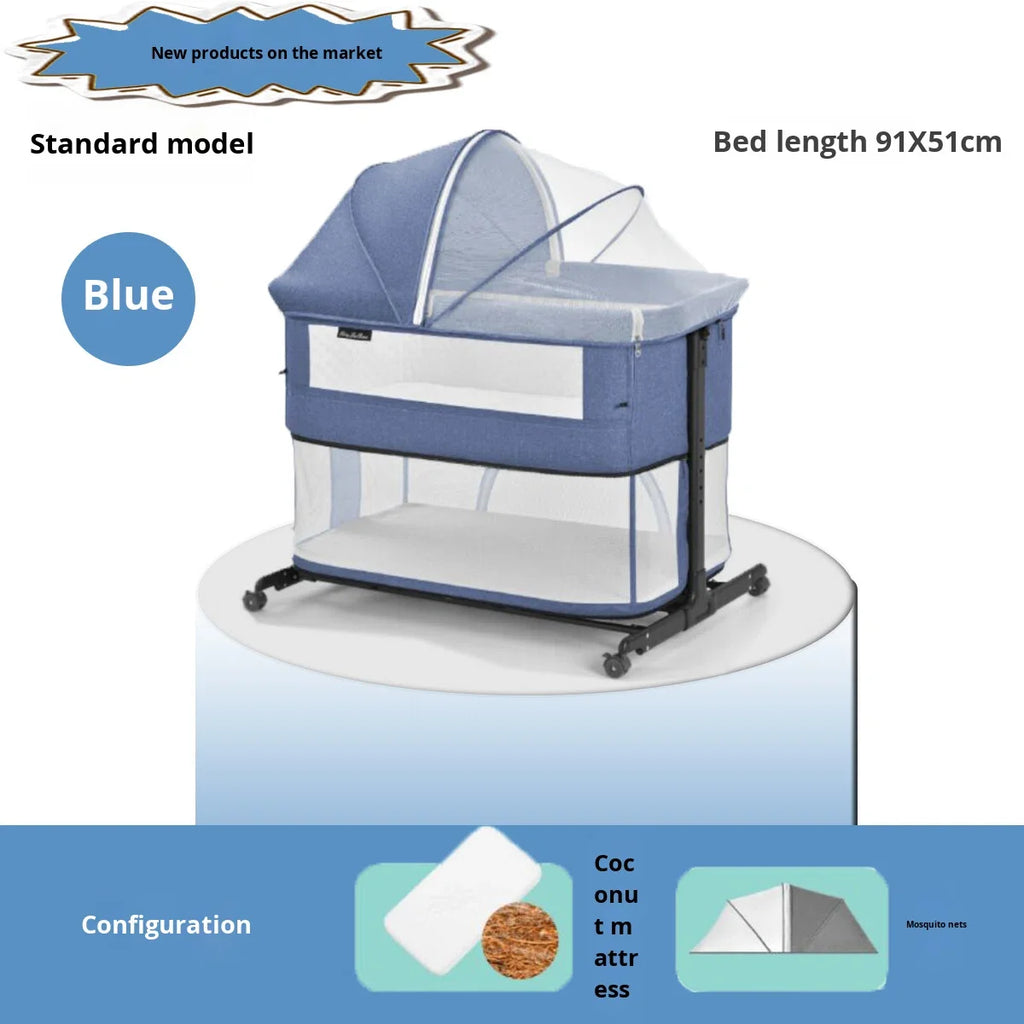 Newborn Mobile Bed Play Bed Foldable Crib Portable Infant Crib Bassinet Adjustable Bedside Bassinet With Lockable Wheels