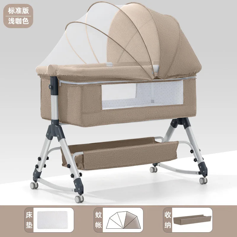 Portable Folding Height Adjustable New Born Toddlers Bassinet Baby Cradle Bed Portable Travel Crib with Mosquito Net