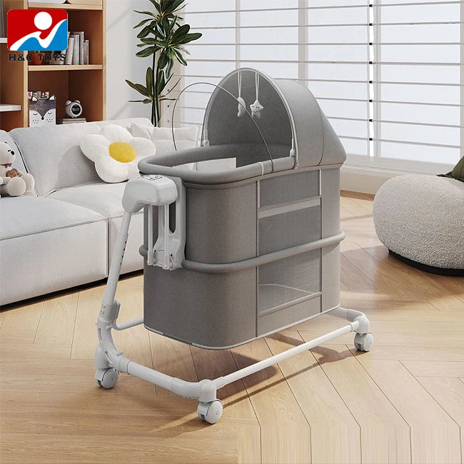 Electric Baby Rocking Crib with Bluetooth Remote Control Multi-functional Foldable Splicing Baby Soothing Sleeping Bed