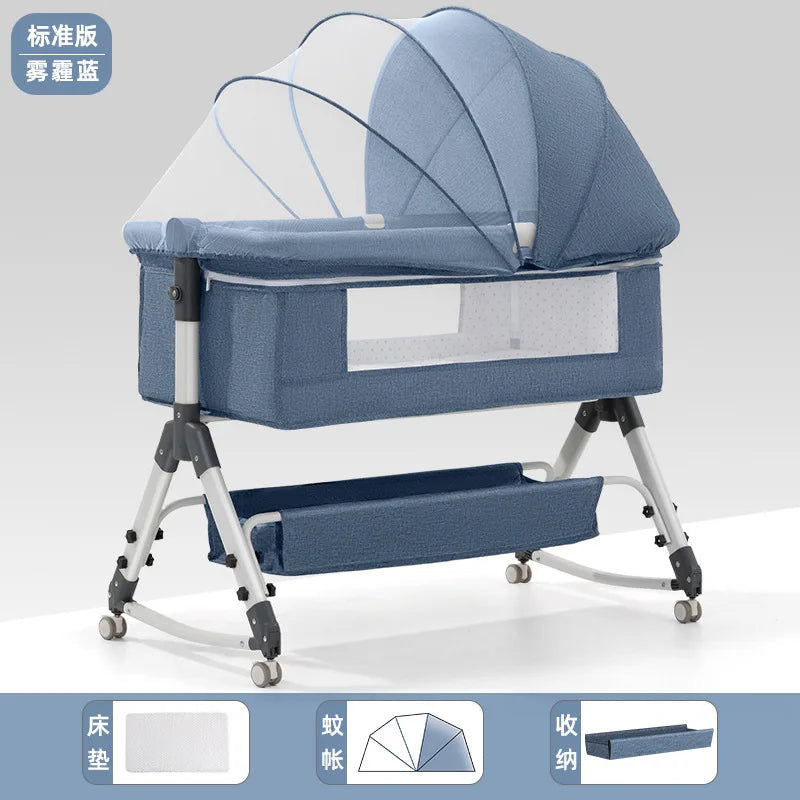 Portable Folding Height Adjustable New Born Toddlers Bassinet Baby Cradle Bed Portable Travel Crib with Mosquito Net