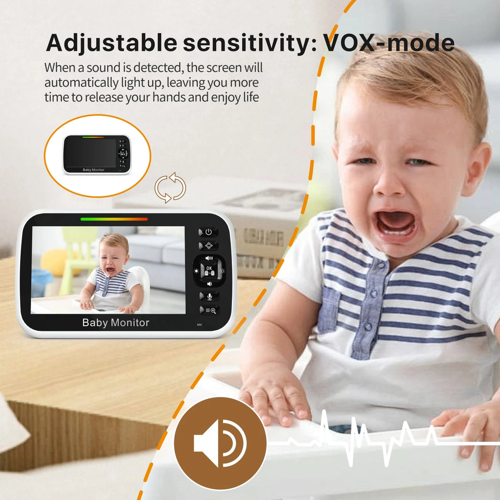 Baby Monitor  Night Vision Sound Activated Built-in Lullabies Two Way Audio Temperature 5inch Baby Monitor Camera with Screen