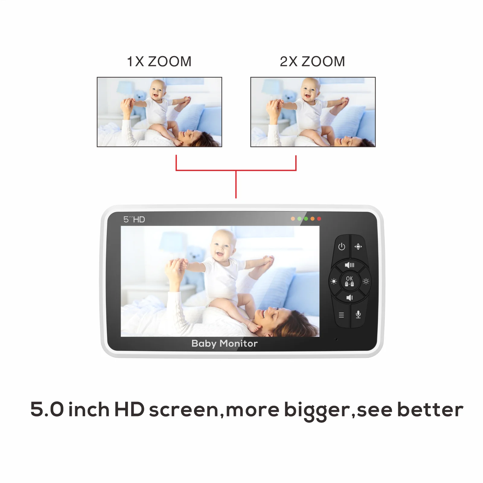 5.0 Inch Baby Monitor with Camera Wireless Video Nanny 720P HD Security Night Vision Temperature Sleep Remote  2 Way Audio