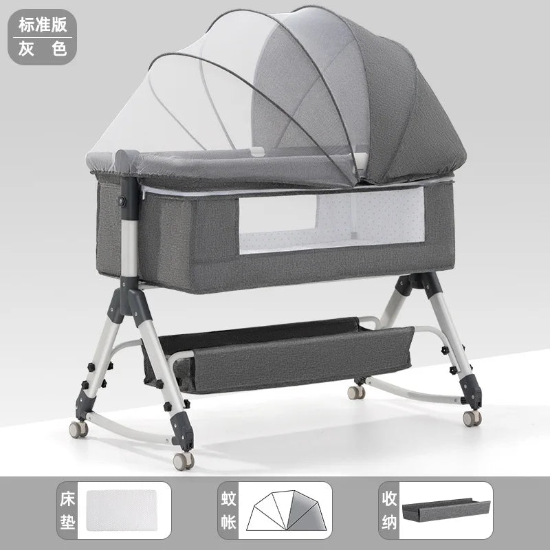 Portable Folding Height Adjustable New Born Toddlers Bassinet Baby Cradle Bed Portable Travel Crib with Mosquito Net