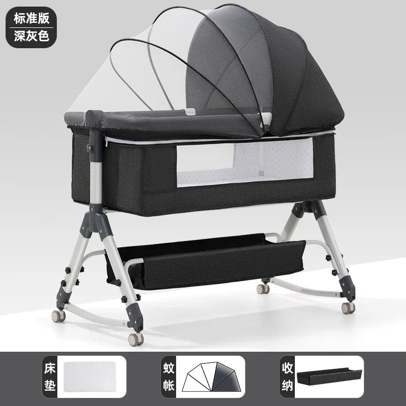 Portable Folding Height Adjustable New Born Toddlers Bassinet Baby Cradle Bed Portable Travel Crib with Mosquito Net