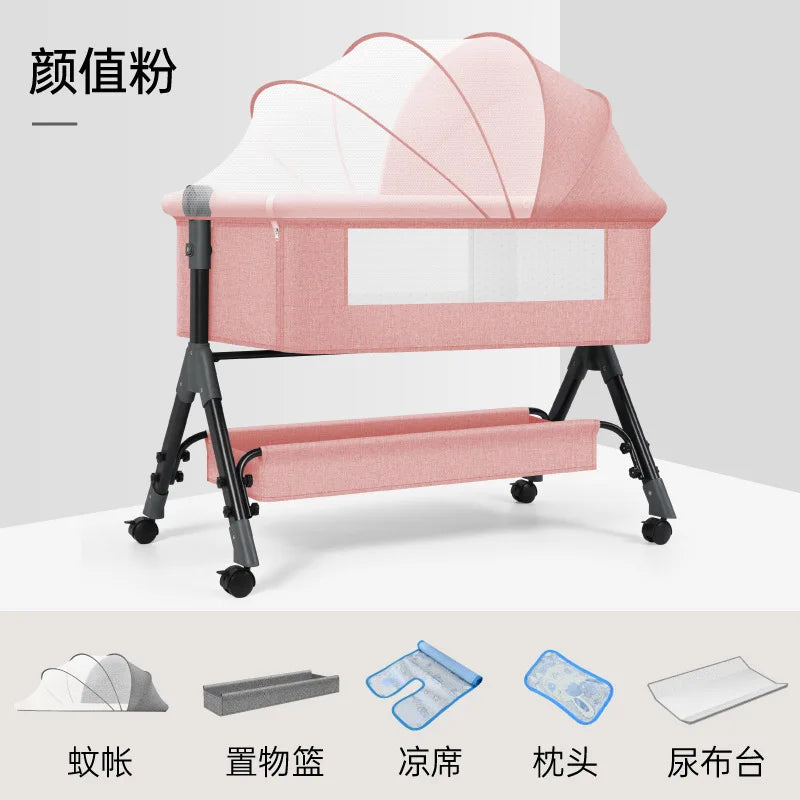 Multifunctional Foldable Baby Crib, Portable Sleeper Bed, Newborn Side Bed for Baby