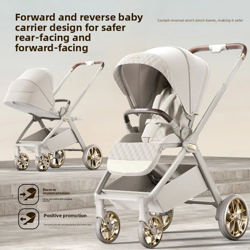 Four-wheel Shock-absorbing High-view Foldable Aluminum Alloy Stroller Two-way Can Lie Flat Baby Comfortable Car 0-3 Years Old