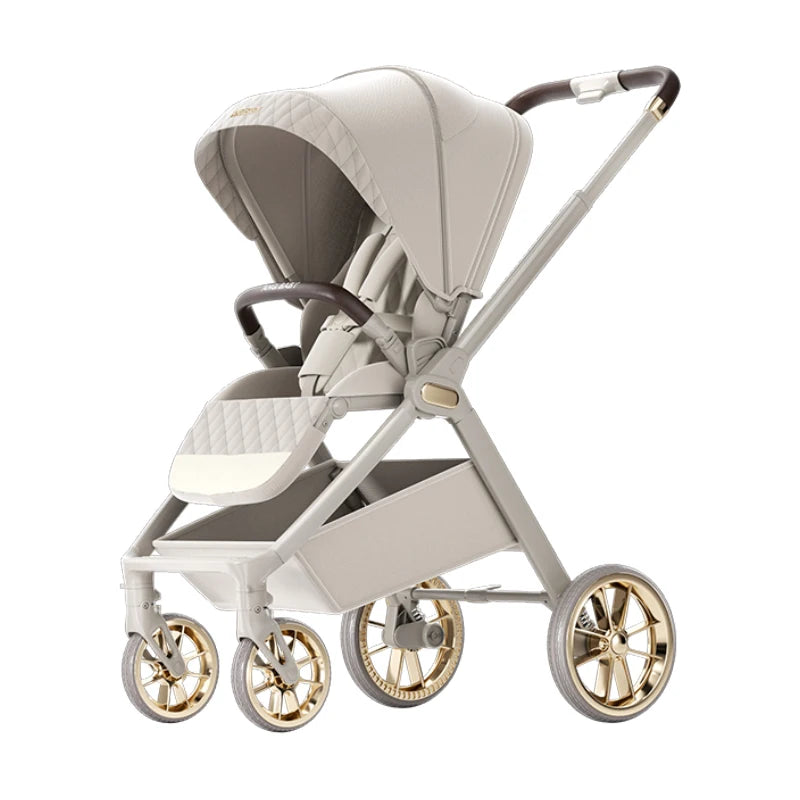 Four-wheel Shock-absorbing High-view Foldable Aluminum Alloy Stroller Two-way Can Lie Flat Baby Comfortable Car 0-3 Years Old