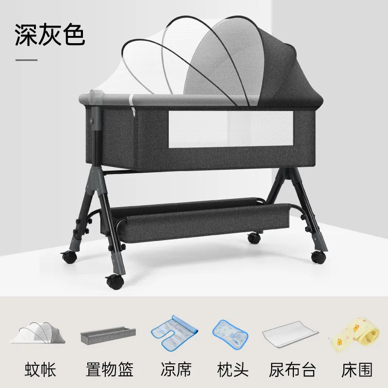 Multifunctional Foldable Baby Crib, Portable Sleeper Bed, Newborn Side Bed for Baby