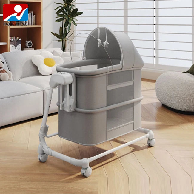 Electric Baby Rocking Crib with Bluetooth Remote Control Multi-functional Foldable Splicing Baby Soothing Sleeping Bed