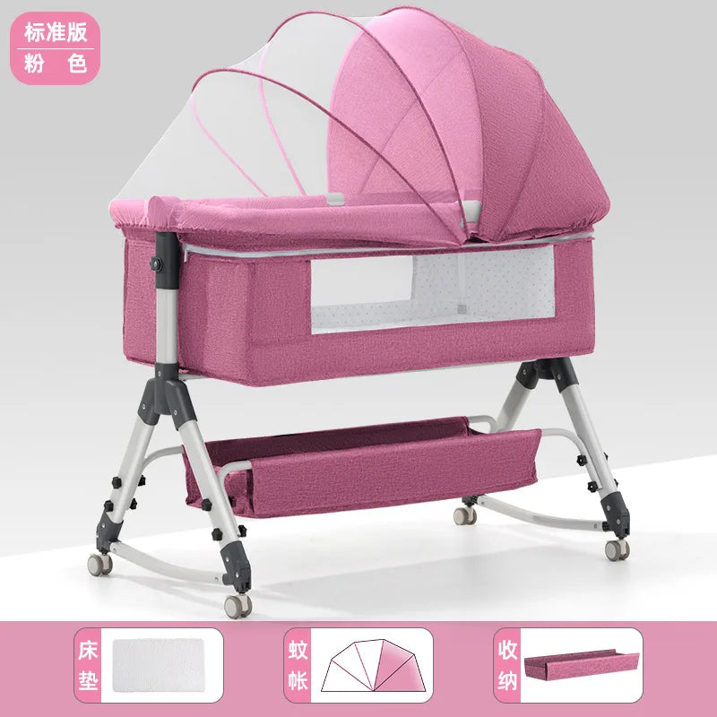 Portable Folding Height Adjustable New Born Toddlers Bassinet Baby Cradle Bed Portable Travel Crib with Mosquito Net