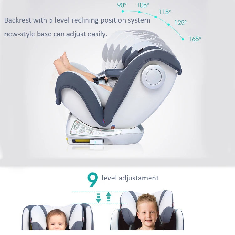 Baby Car Safety Seat 360 ° Freely Rotatable Baby Safety Seat Suitable for Cars 0-12 Years Old Can Lie Down or Sit