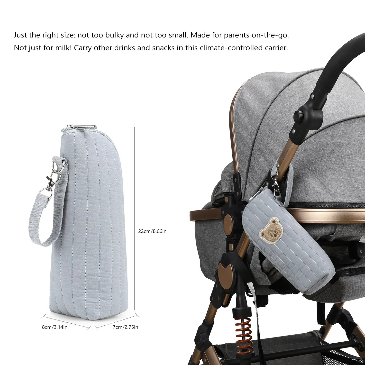 Portable Baby Bottle Bag with Polyester Insulation Heat Retention Cartoon Bear Design for Stroller Storage