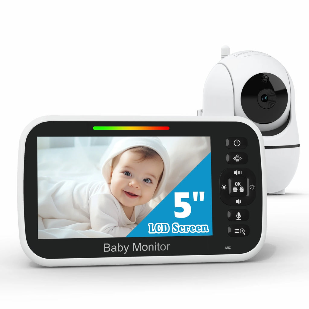Baby Monitor  Night Vision Sound Activated Built-in Lullabies Two Way Audio Temperature 5inch Baby Monitor Camera with Screen