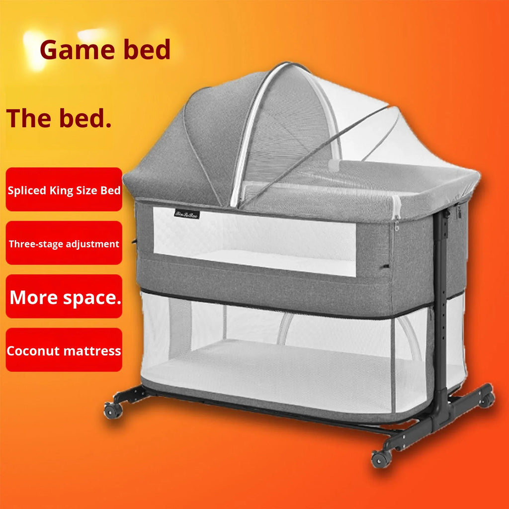 Newborn Mobile Bed Play Bed Foldable Crib Portable Infant Crib Bassinet Adjustable Bedside Bassinet With Lockable Wheels