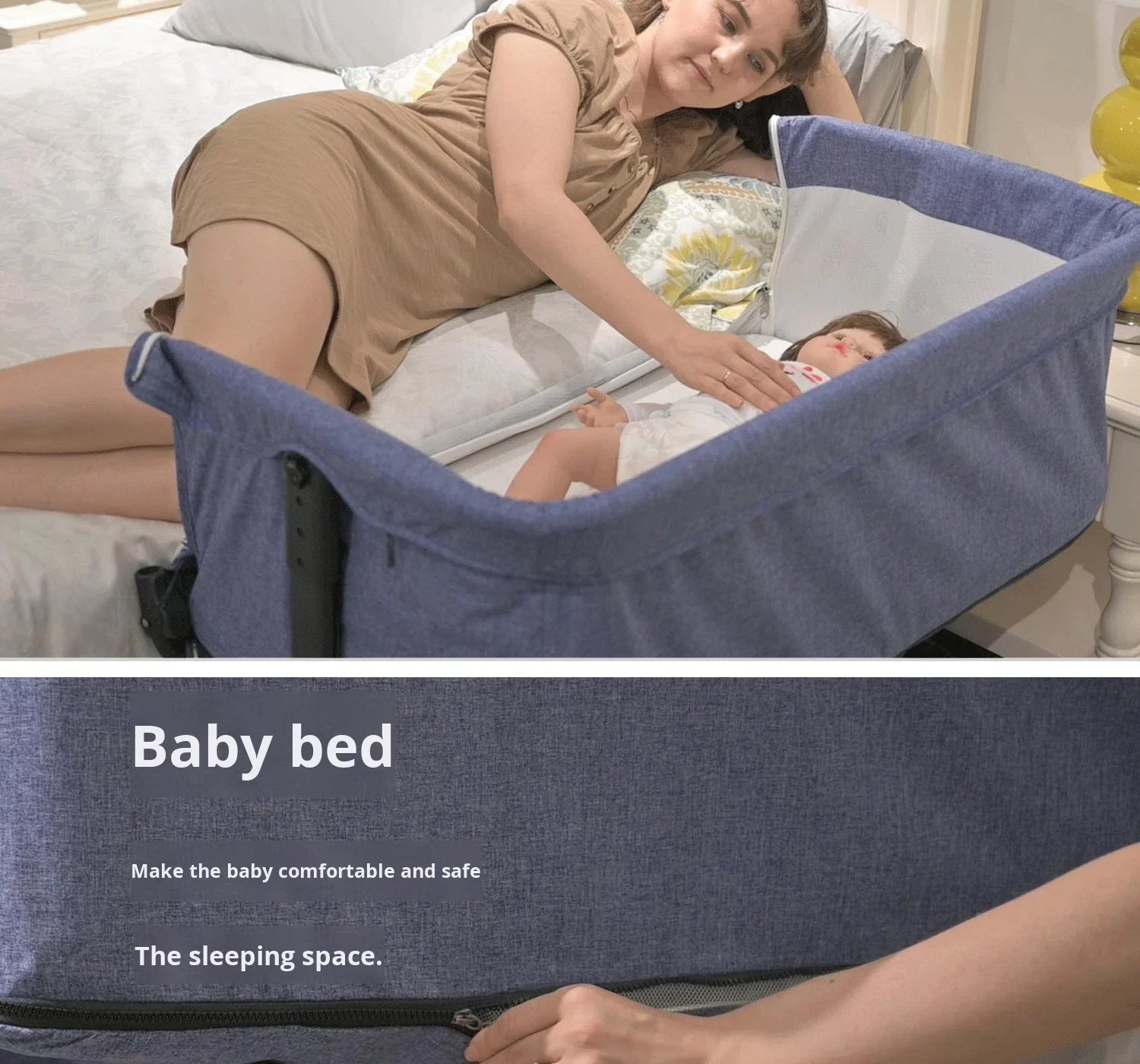 Newborn Mobile Bed Play Bed Foldable Crib Portable Infant Crib Bassinet Adjustable Bedside Bassinet With Lockable Wheels