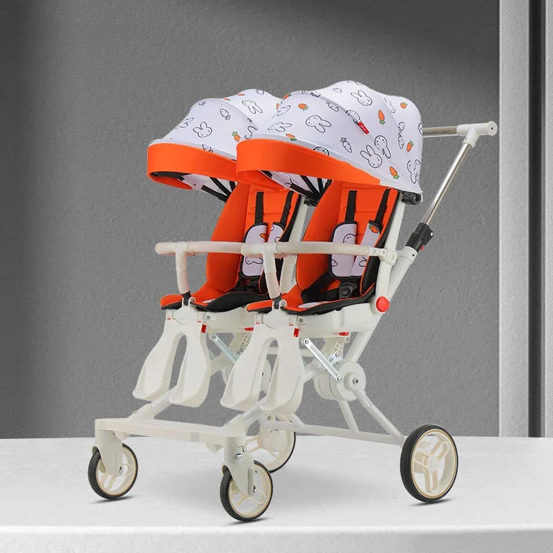 Double Portable Baby Carriage Twins Stroller Infant Stroller Foldable Second-child Baby Stroller Four-wheeled Twin Stroller