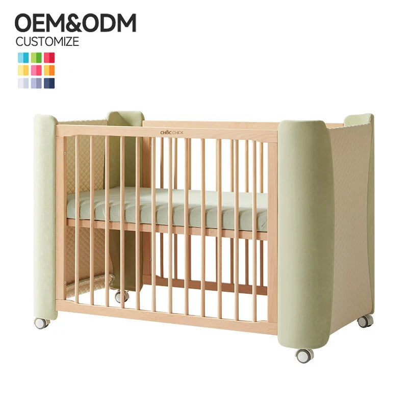 Factory Direct Handmade Wooden Baby Bed Wooden Cradle Adjustable Multi-Functional Premium Pine Wood Baby Bed with Mattress