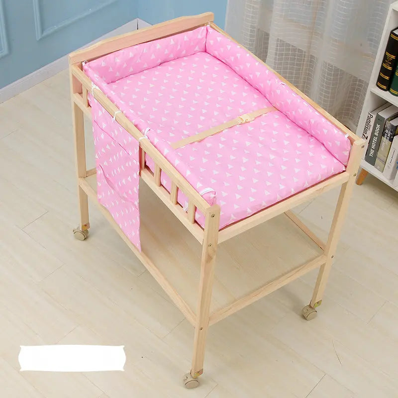 Multifunctional Cabinet Type Baby Changing Table, Solid Wood Infant Storage Bath And Touch Care Stand