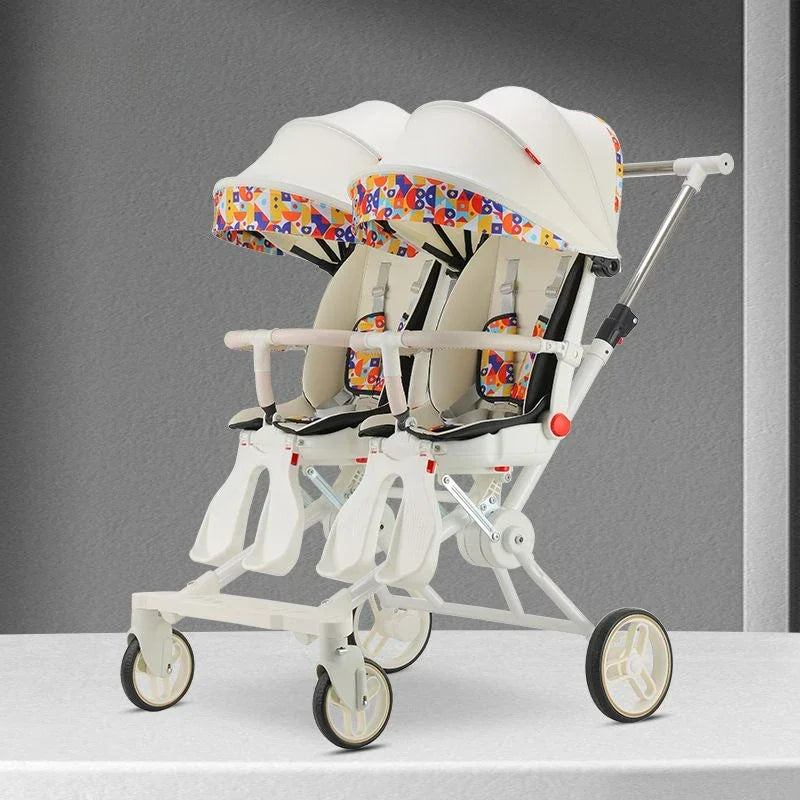 Double Portable Baby Carriage Twins Stroller Infant Stroller Foldable Second-child Baby Stroller Four-wheeled Twin Stroller