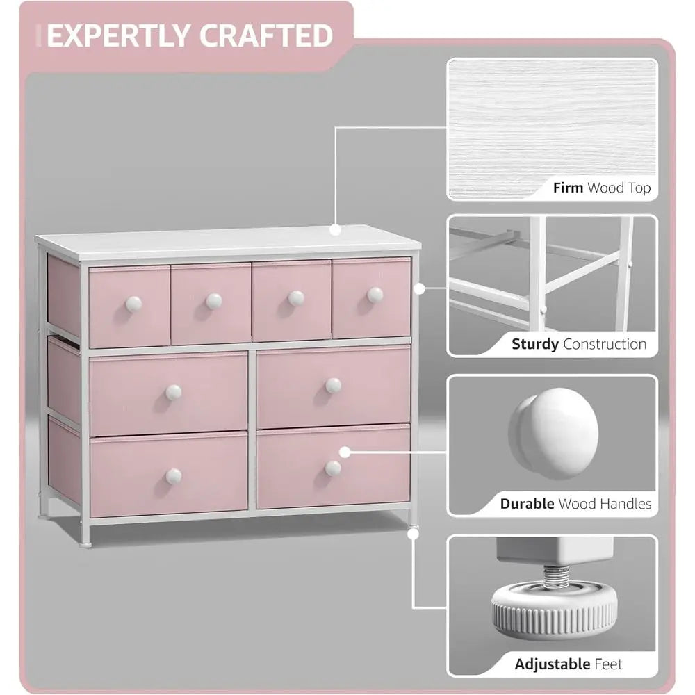 Children's Bedroom Storage Solutions: 8-Drawer Chest, Tower, Organizer, Closet, Playroom Essentials, Steel Fabric Bins with Knob