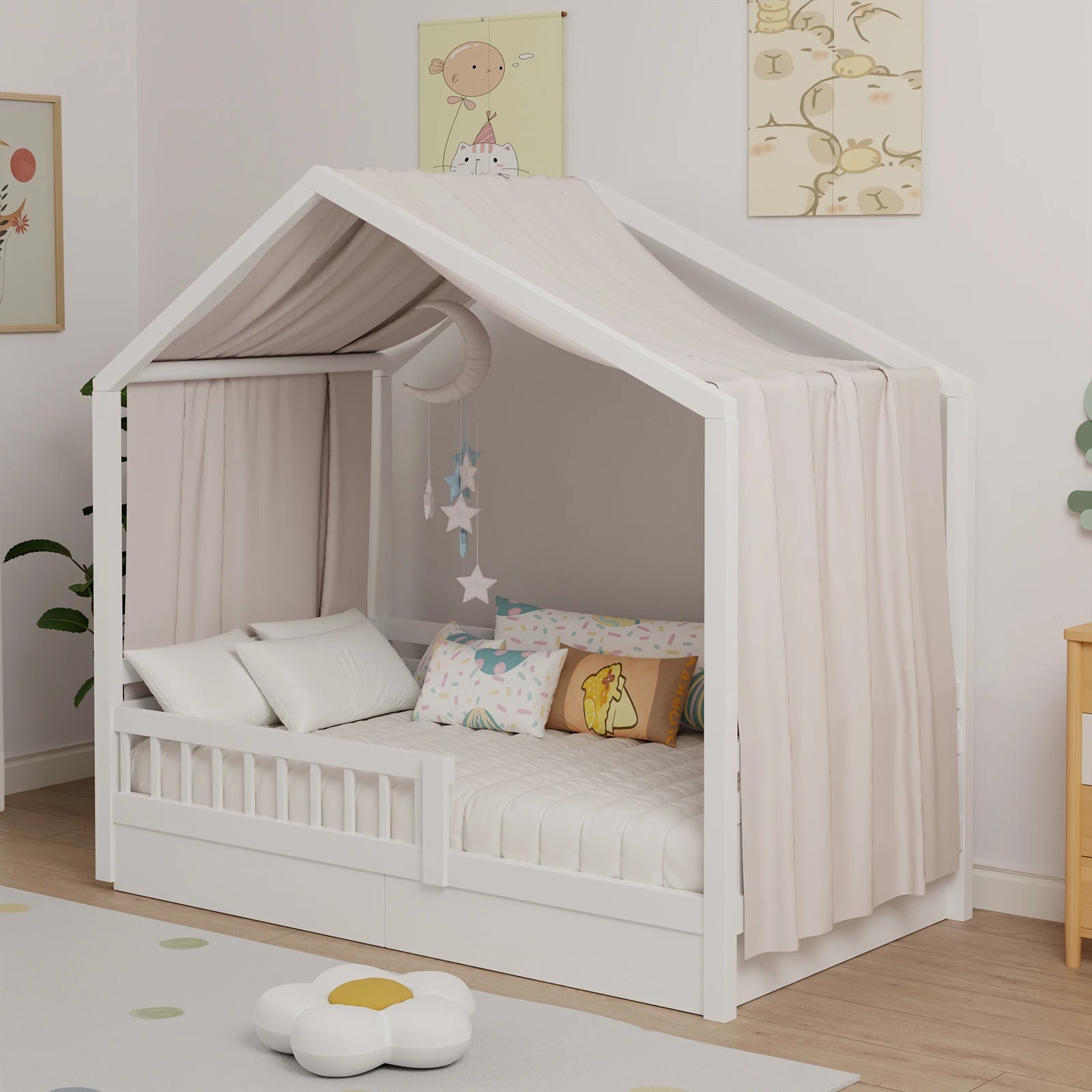 House Bed Canopy, Bed Canopy House Beds Made of Cotton Muslin, Fabric Canopy for House Canopy  Bed Children's Room Decoration