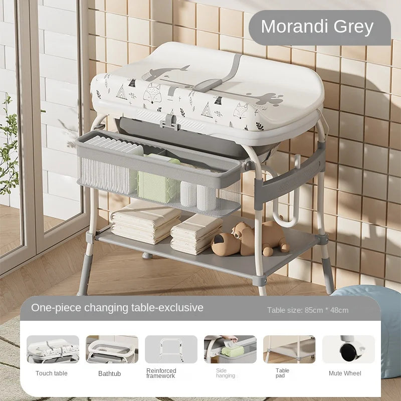 Baby Changing Table with Bathtub Foldable Infant Diaper Station Portable with Storage Tray Anti-rollover Design Diaper Table