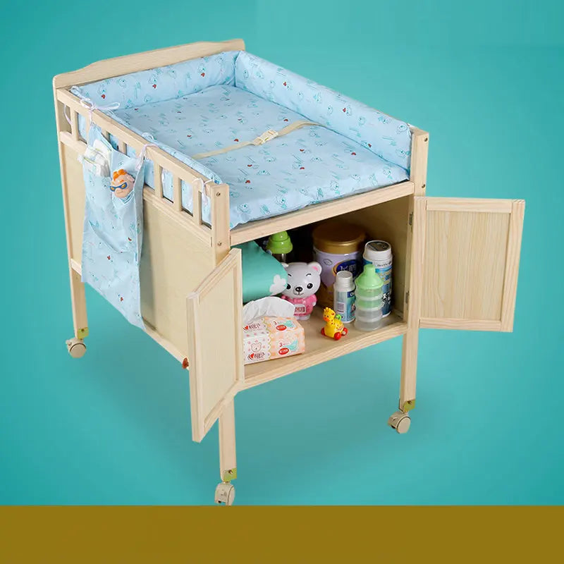 Multifunctional Cabinet Type Baby Changing Table, Solid Wood Infant Storage Bath And Touch Care Stand