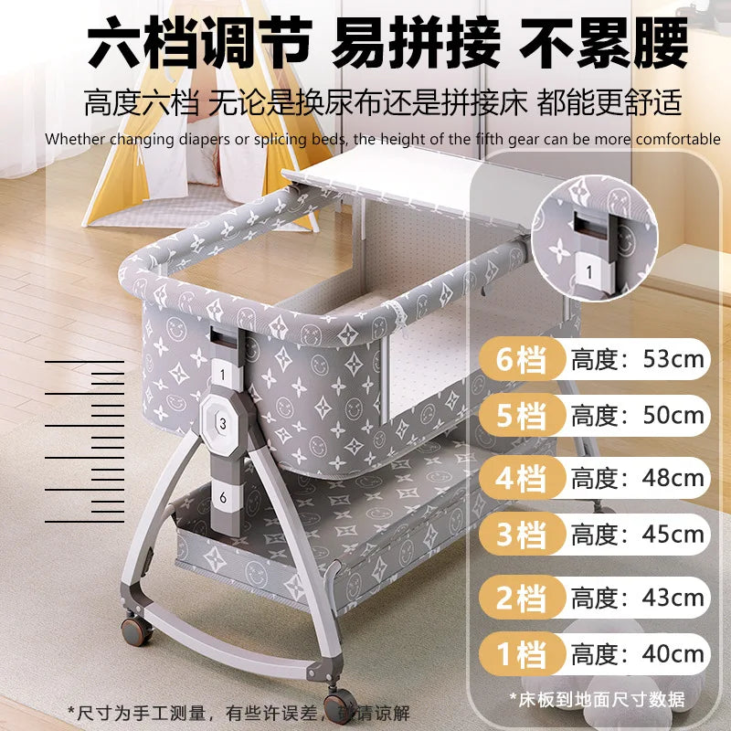 Movable Baby Crib/Cradle, Portable Foldable Multi-Functional Infant Bed, Newborn Bed That Attaches to Parents' Bed