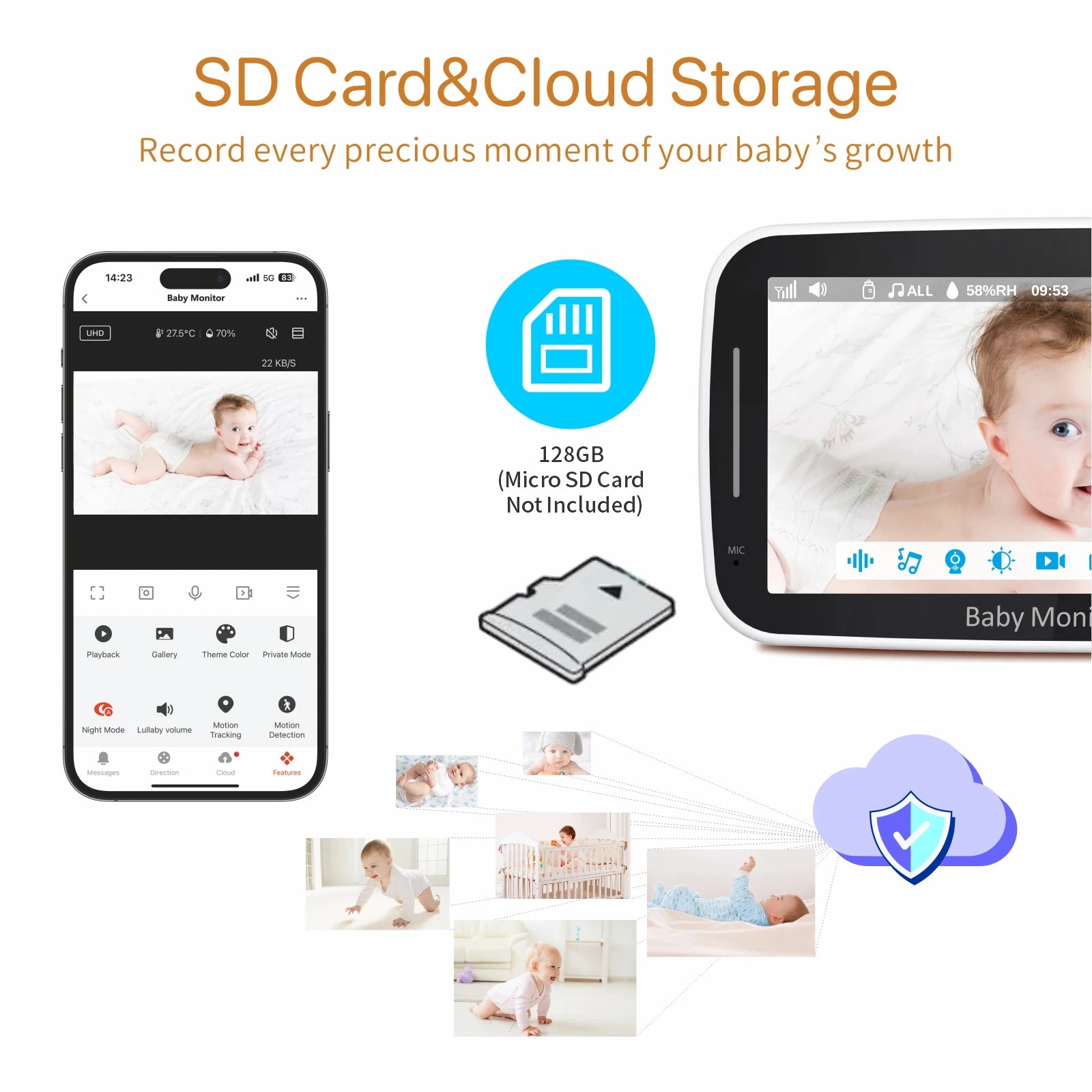 5.0 Inch Tuya Smart Video Baby Monitor 1080P Wireless Camera Two-Way Audio Night Vision Video Playback Home Security Babysitter