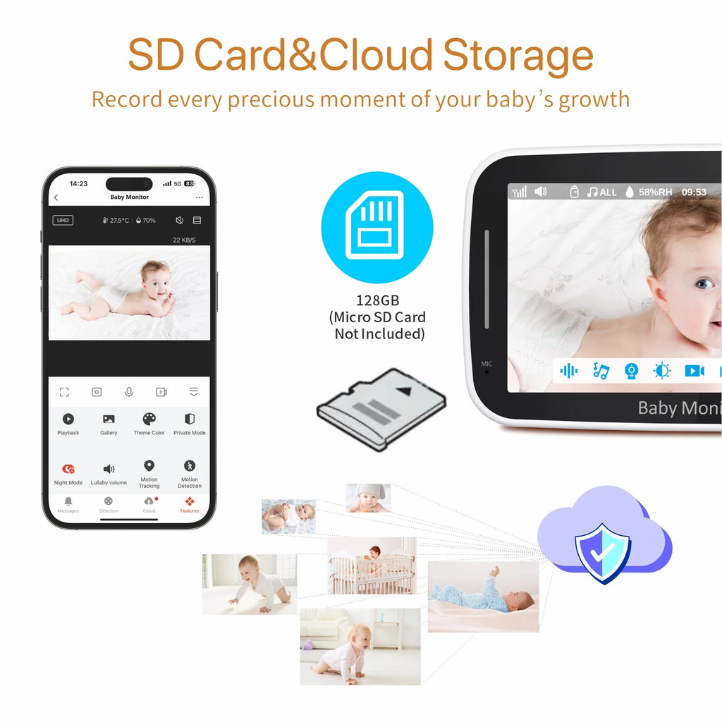 5.0 Inch Tuya Smart Video Baby Monitor 1080P Wireless Camera Two-Way Audio Night Vision Video Playback Home Security Babysitter